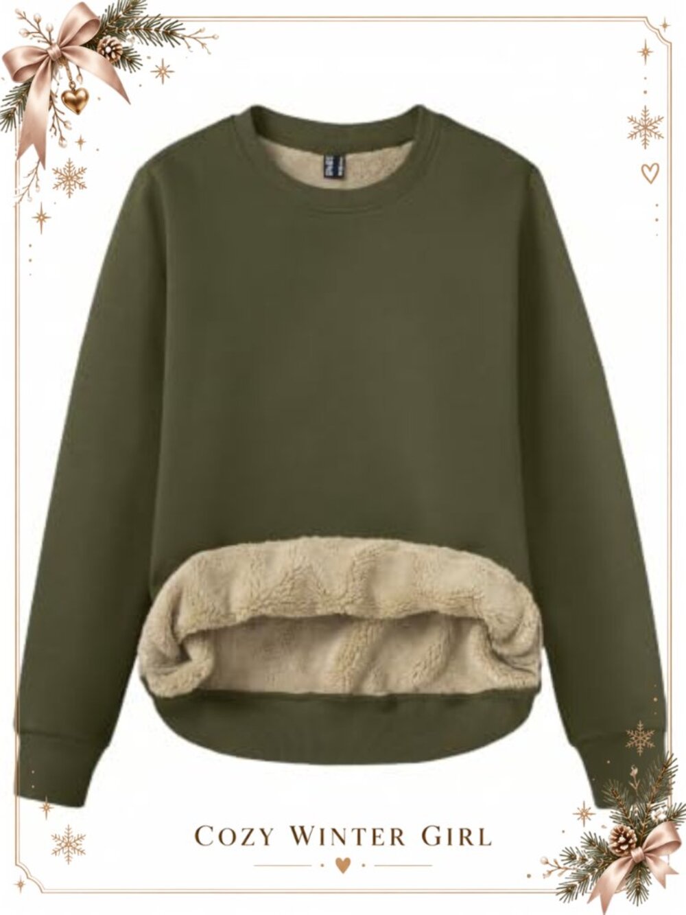 Sherpa Lined Fleece Sweatshirt Crewneck Thermal Pullover Women Warm Winter Top